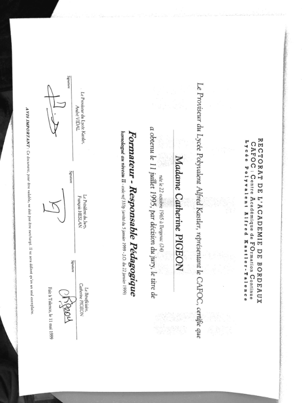 photo diplome Catherine Servan Pigeon 