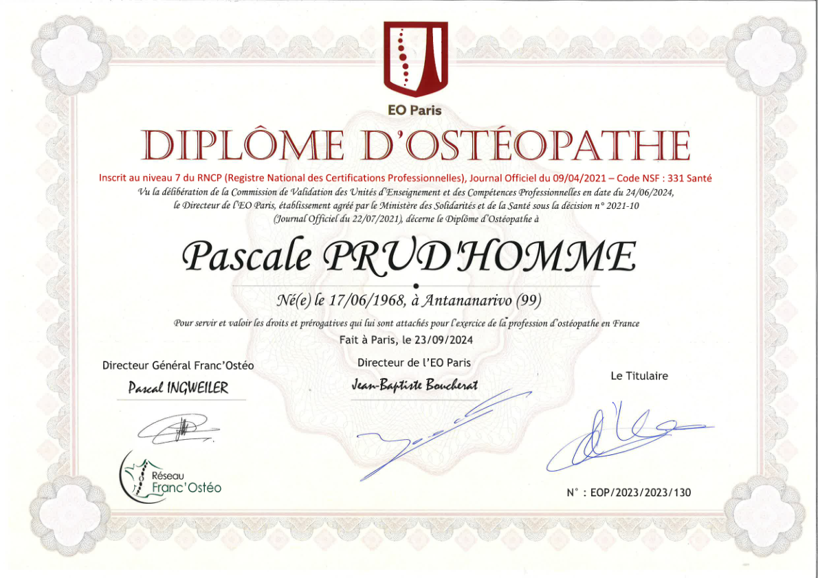 photo diplome Pascale PRUD’HOMME