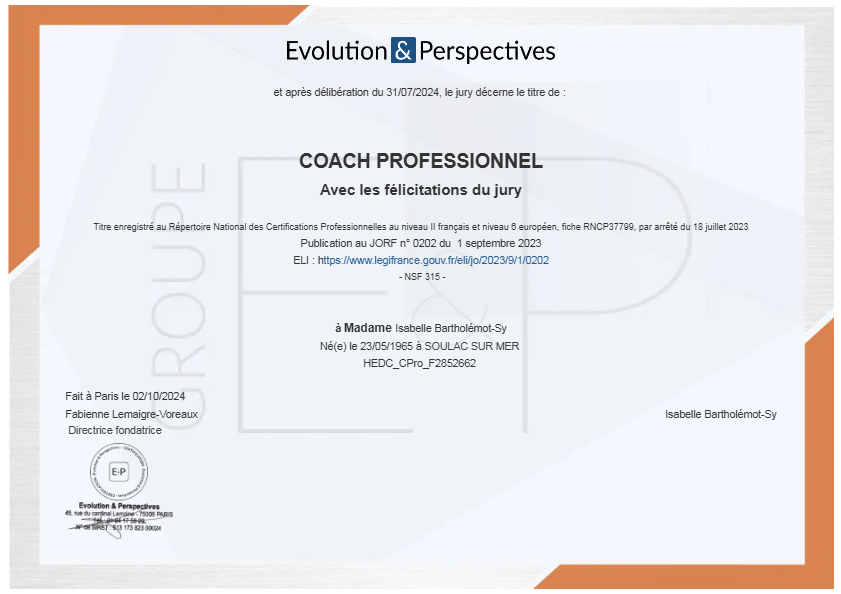 photo diplome Expertise et Passion Coaching