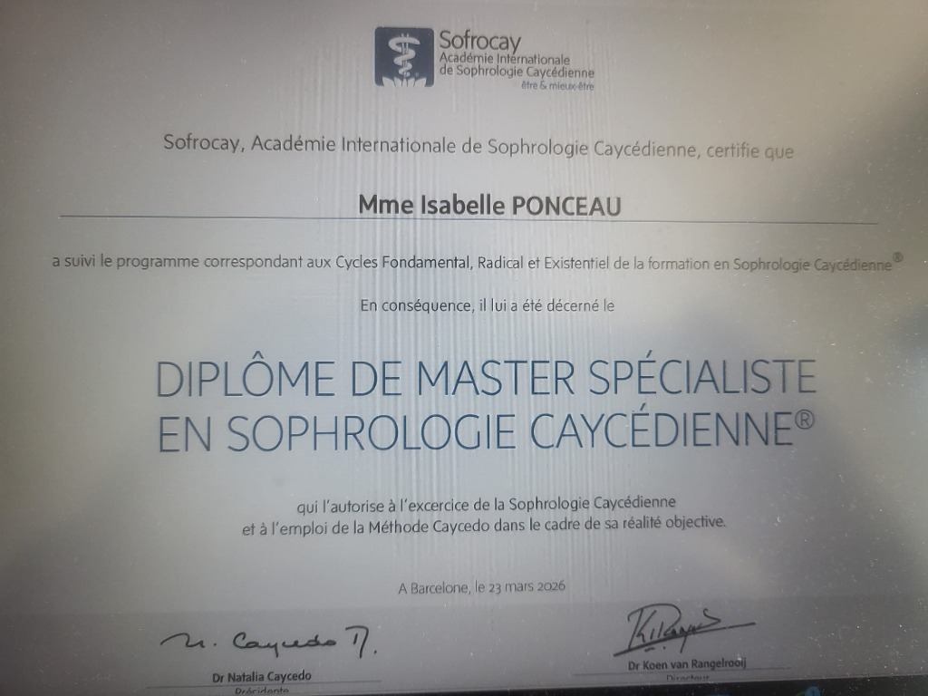 photo diplome Isabelle PONCEAU - SOPHRONATURAE