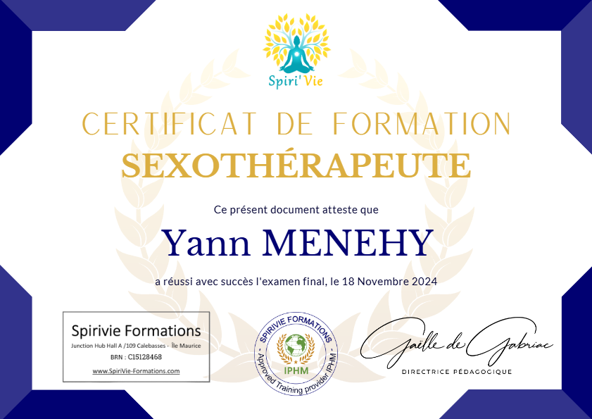 photo diplome Yann Ménéhy Sexothérapie