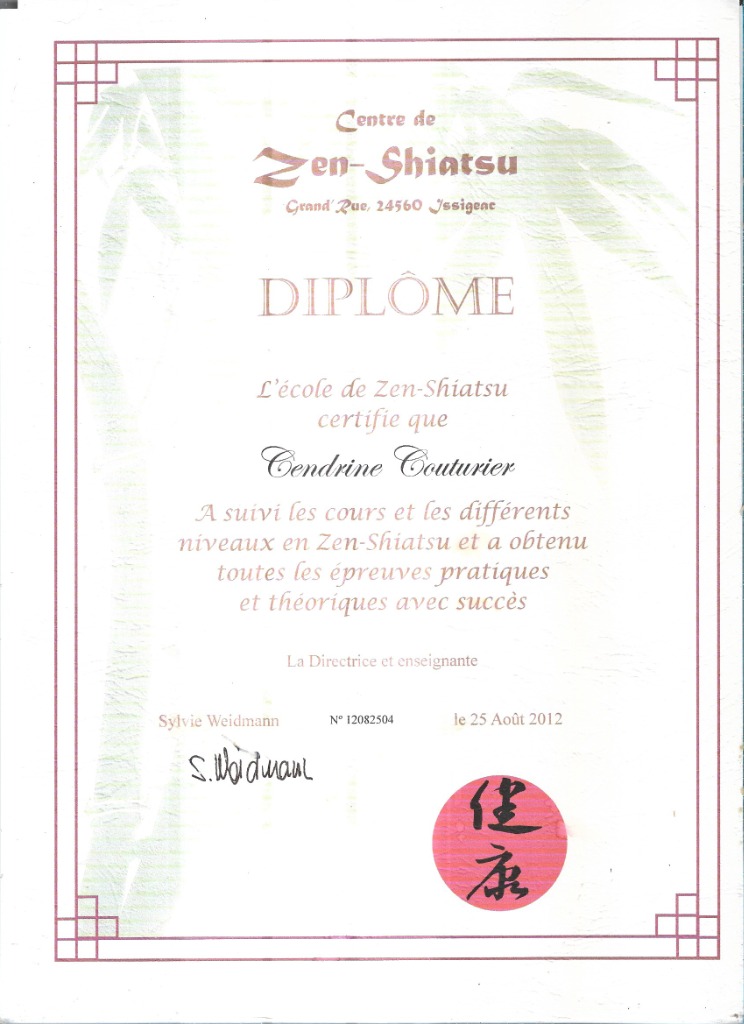 photo diplome Zen Shiatsu