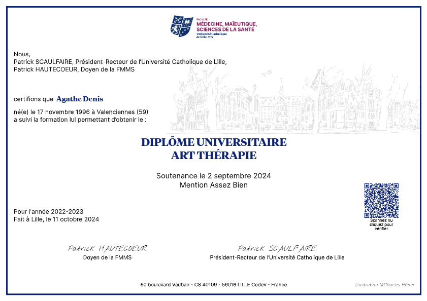 photo diplome Agathe Denis Art-thérapeute