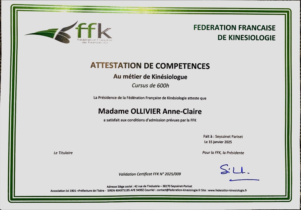 photo diplome AC-Kinésiologie