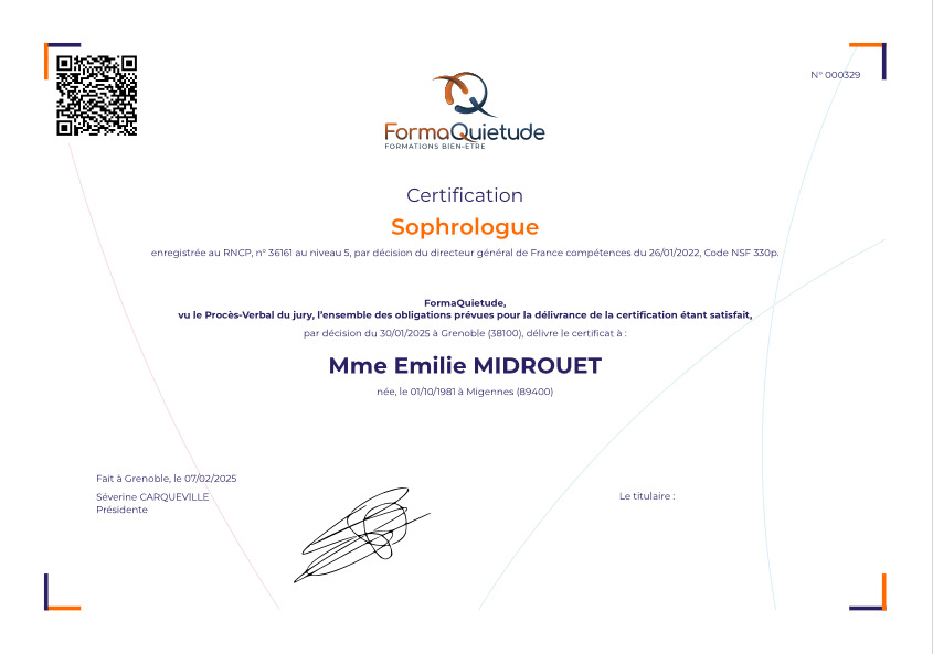 photo diplome Sophr’Optimiz