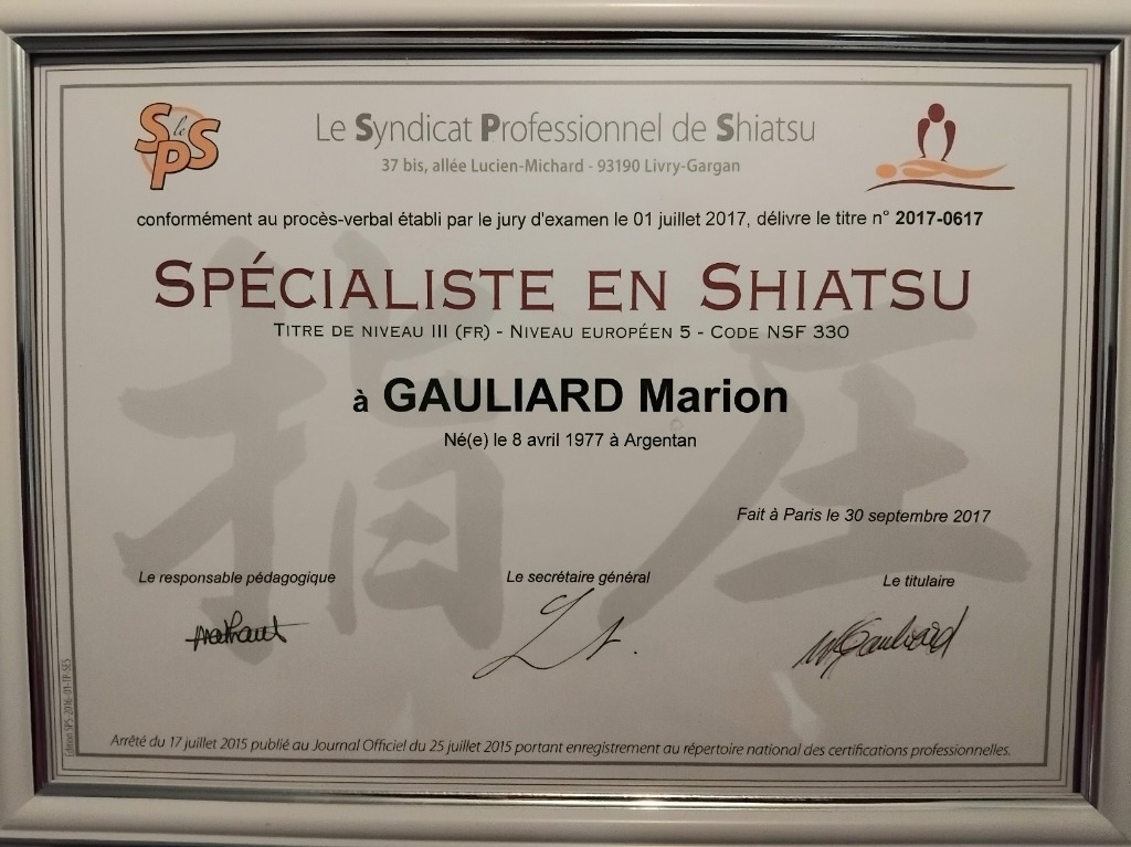 photo diplome Shiatsu & Massages - Marion Gauliard