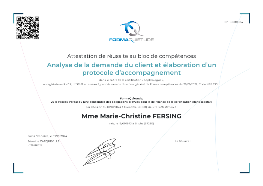 photo diplome Marie-Christine FERSING