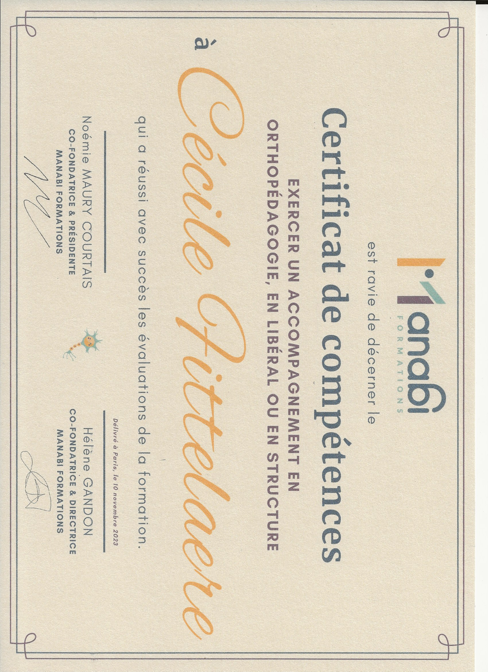 photo diplome Cécile Fittelaere