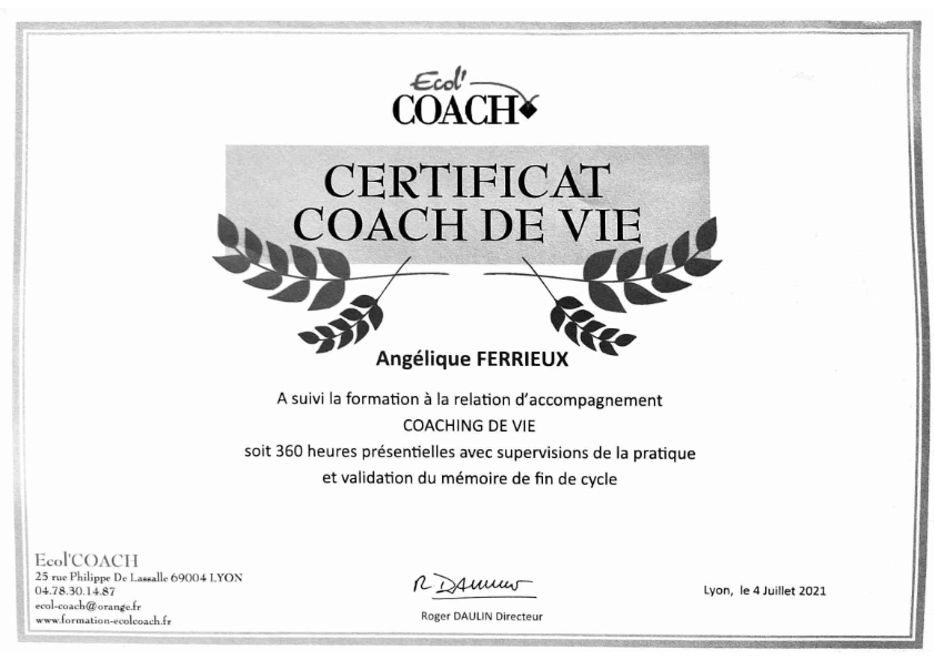 photo diplome Angévie Coaching