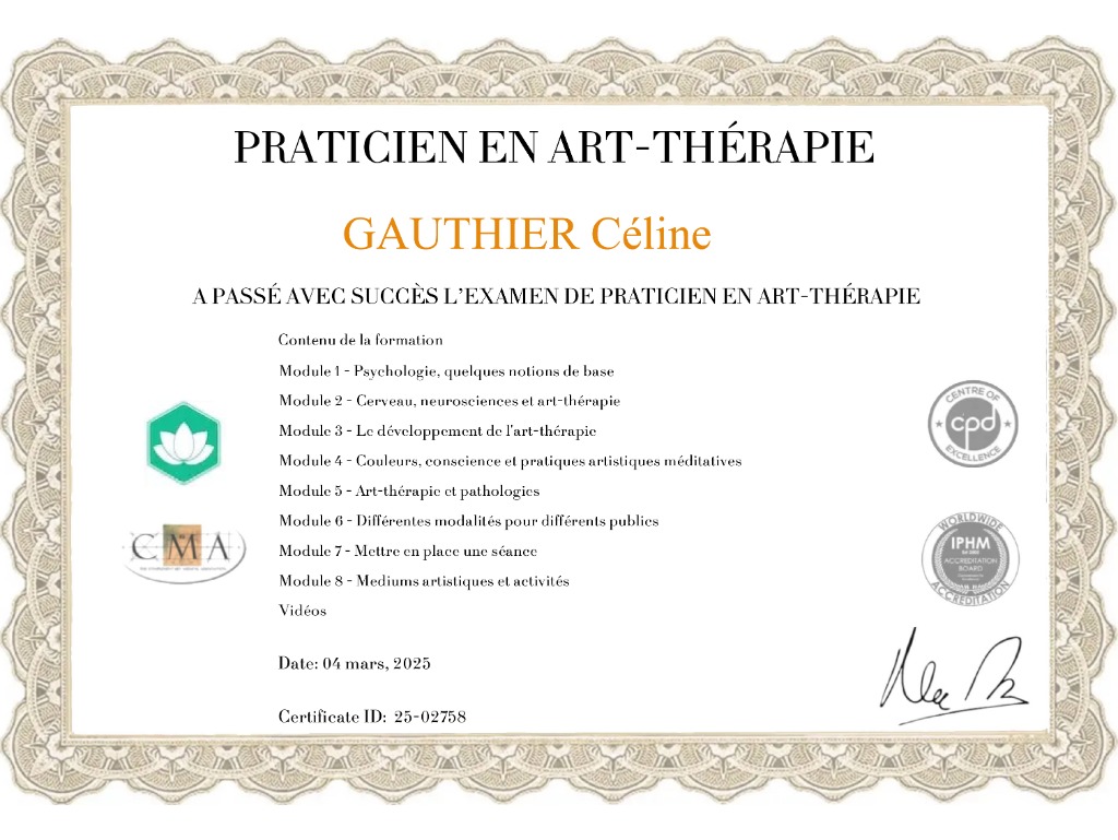 photo diplome Céline Gauthier - Sensiatys