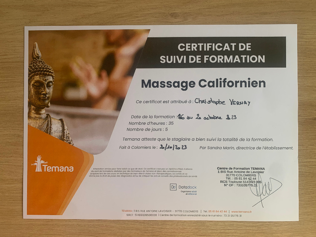photo diplome Massage Harmonie