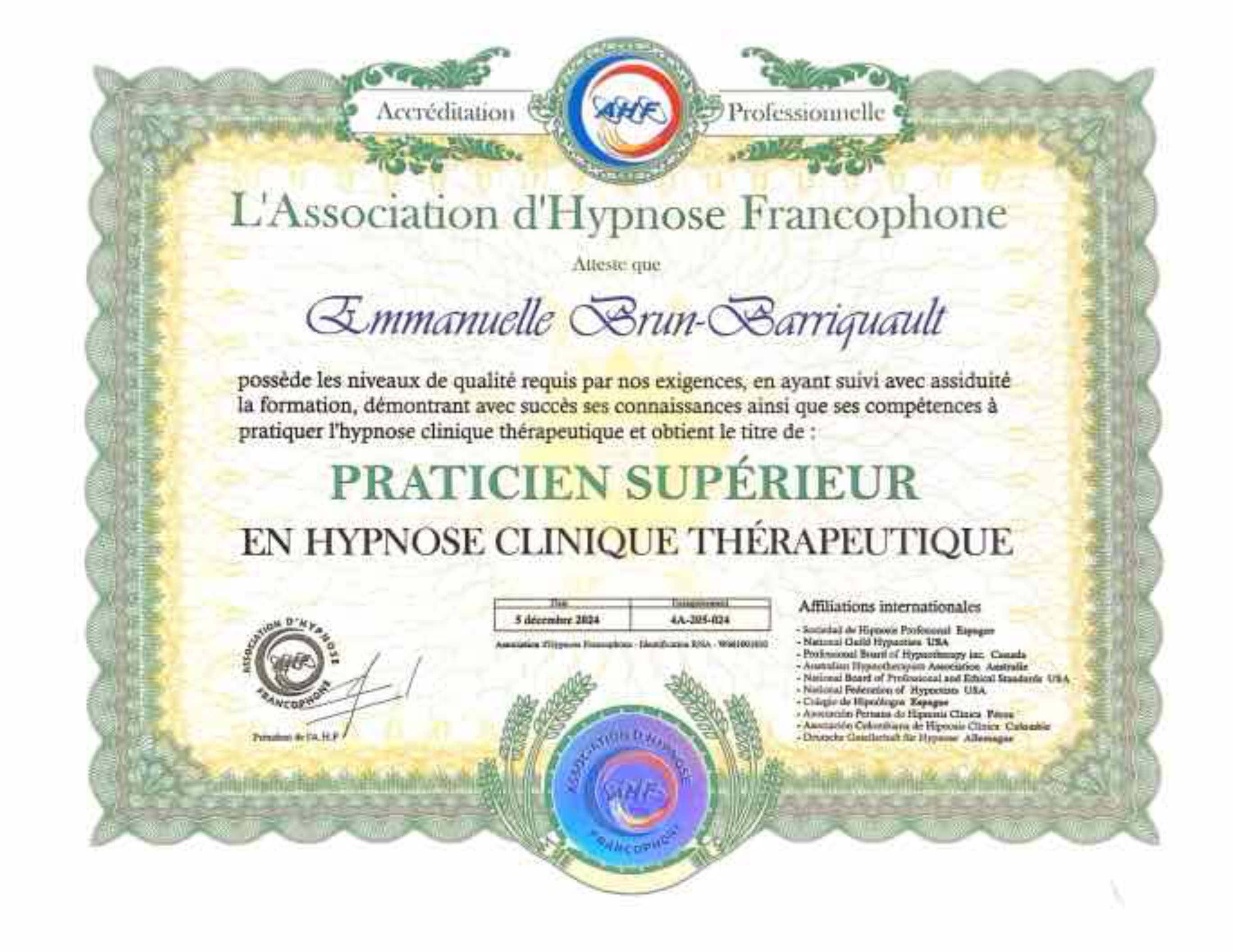 photo diplome Emmanuelle BRUN BARRIQUAULT