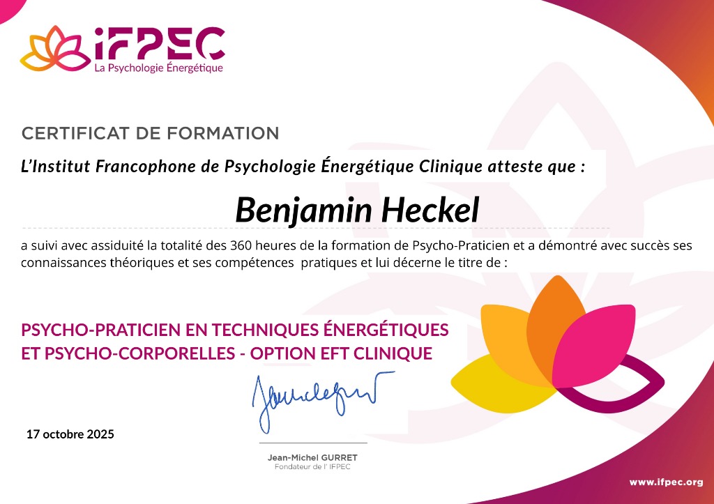 photo diplome EFT Benjamin Heckel