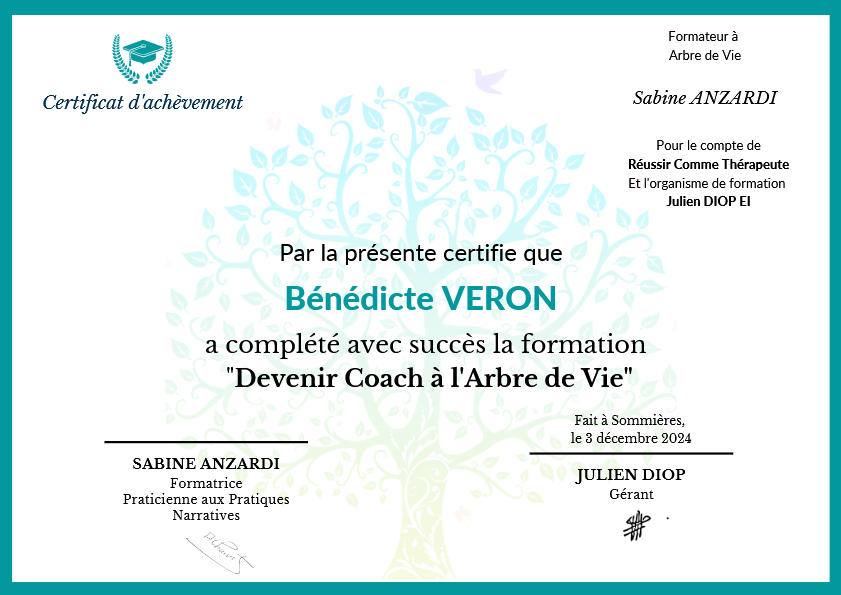 photo diplome BENEDICTE VERON- BVI’Emergences