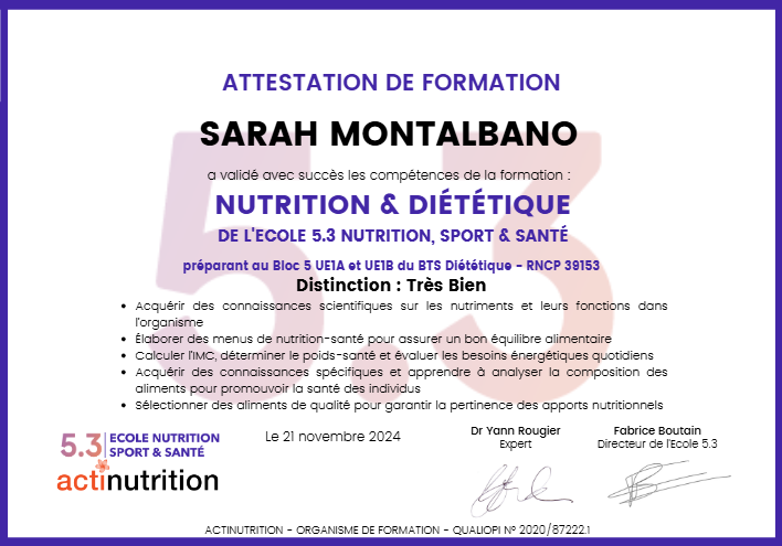 photo diplome NUTRITION MINCEUR PLEINE SANTE