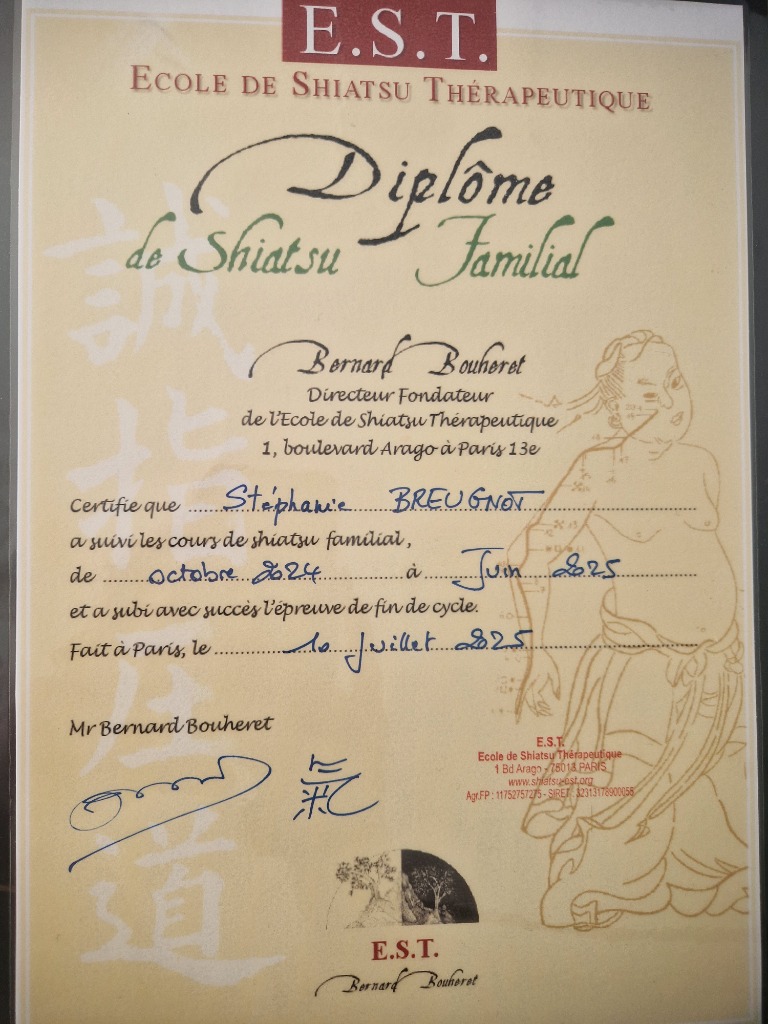 photo diplome Shiatsu S2B Stéphanie Ba Breugnot