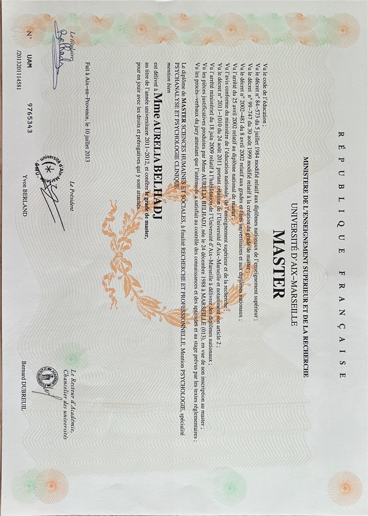 photo diplome Aurélia Belhadj