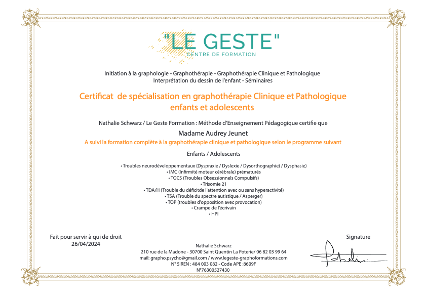 photo diplome Audrey JEUNET - L’Éveil du Crayon 