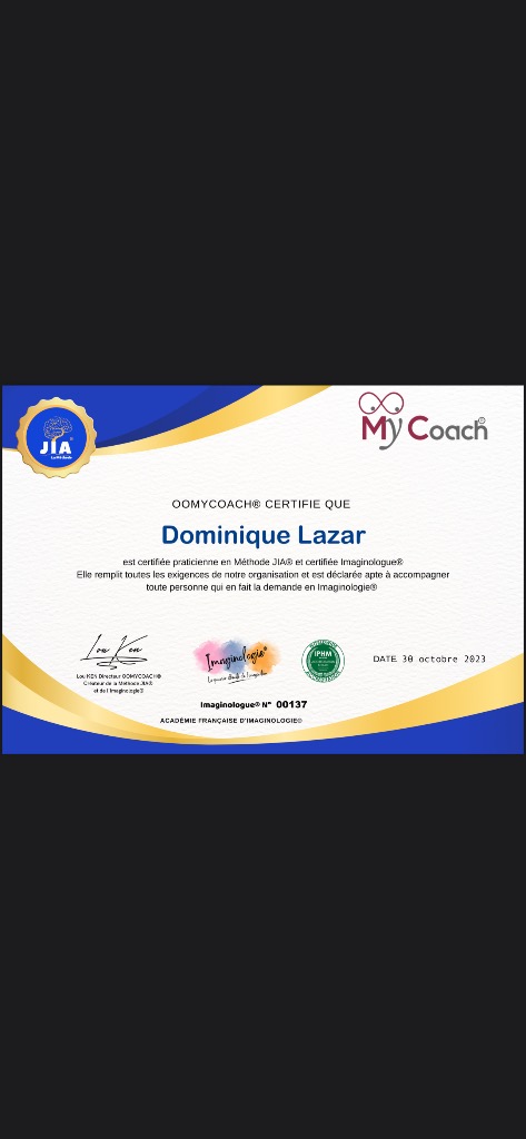 photo diplome Dominique Lazar maître enseignant Reiki