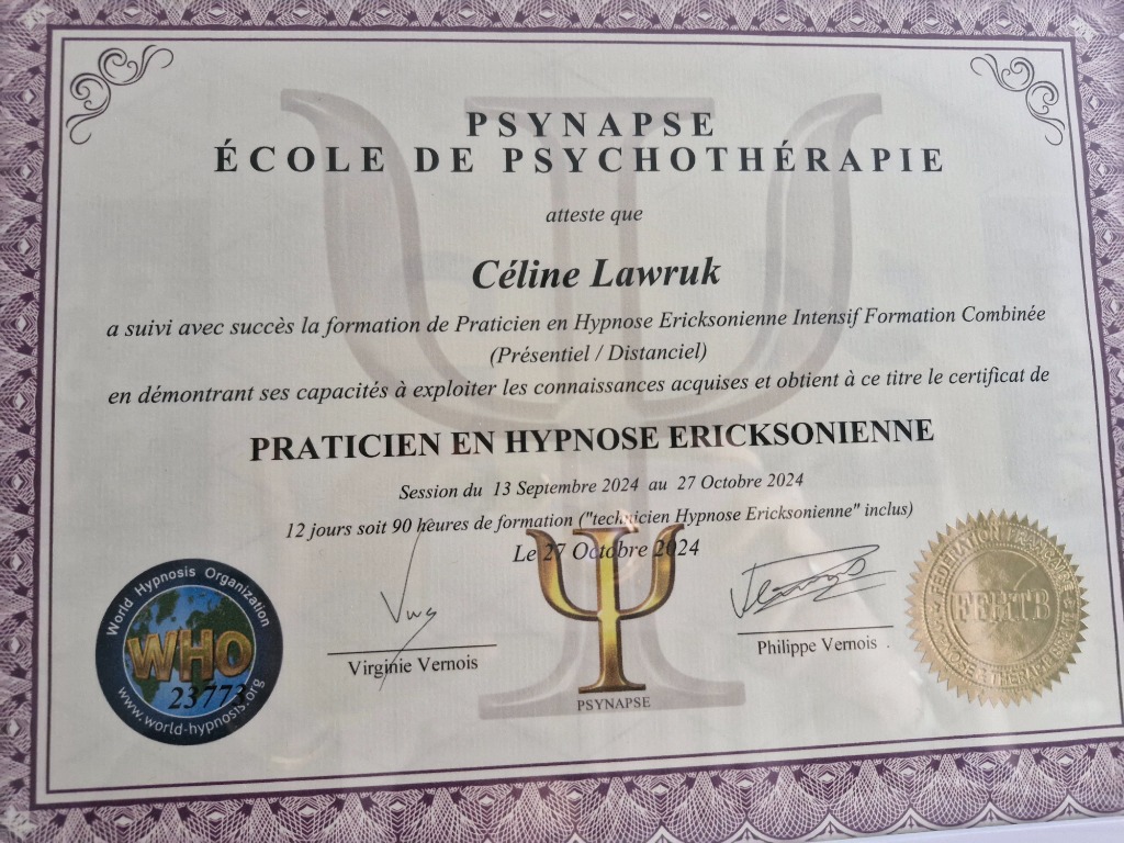 photo diplome Hypnose Energie 58