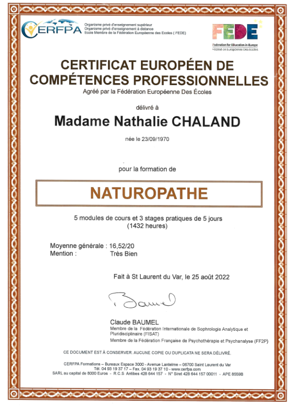 photo diplome Nathalie CHALAND