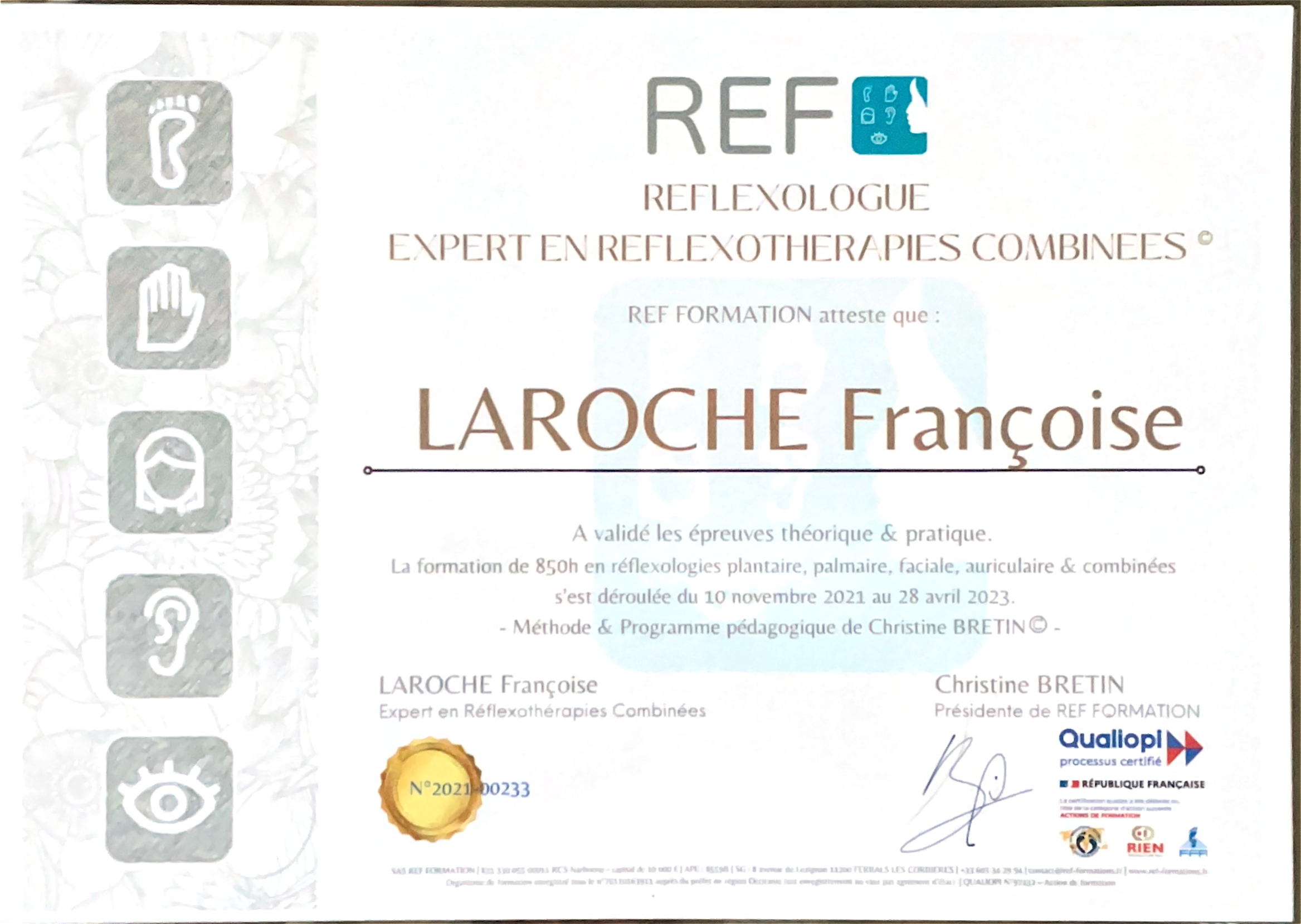 photo diplome Françoise Laroche