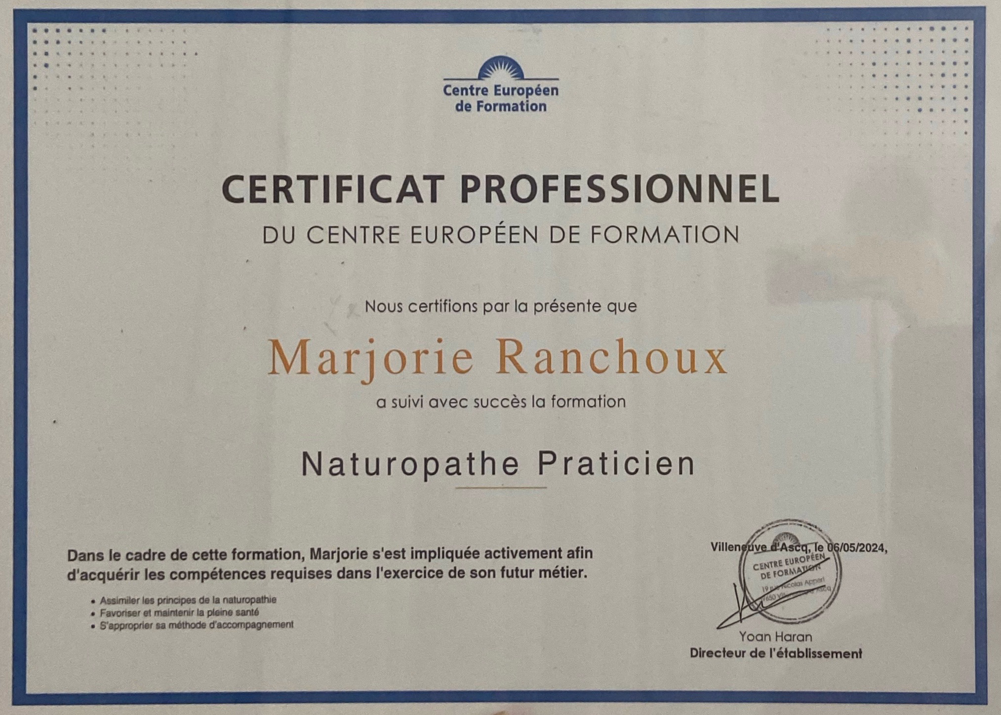 photo diplome Ranchoux Marjorie