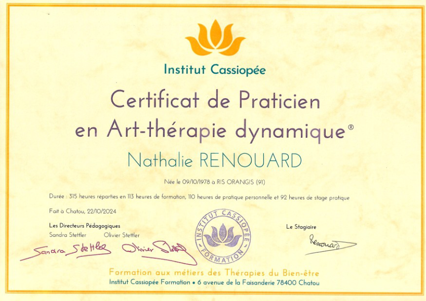 photo diplome Nathalie Renouard Cabinet l’Art des Sens