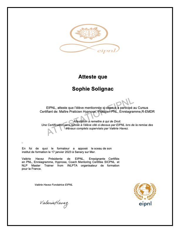 photo diplome Sophie Solignac Ôm So Hum