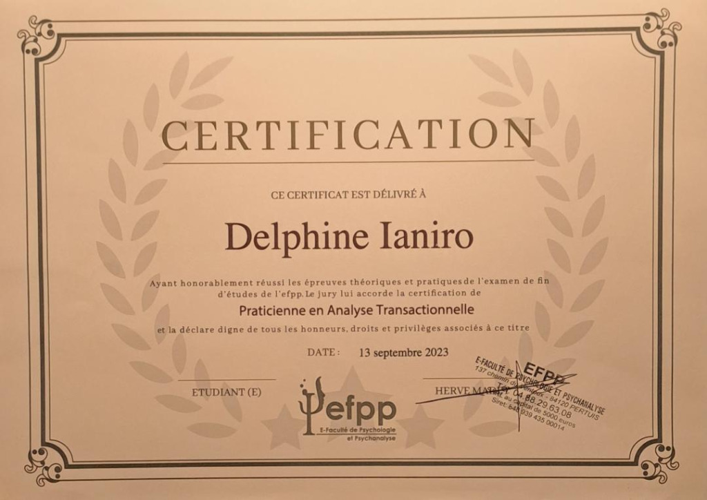 photo diplome IANIRO Delphine