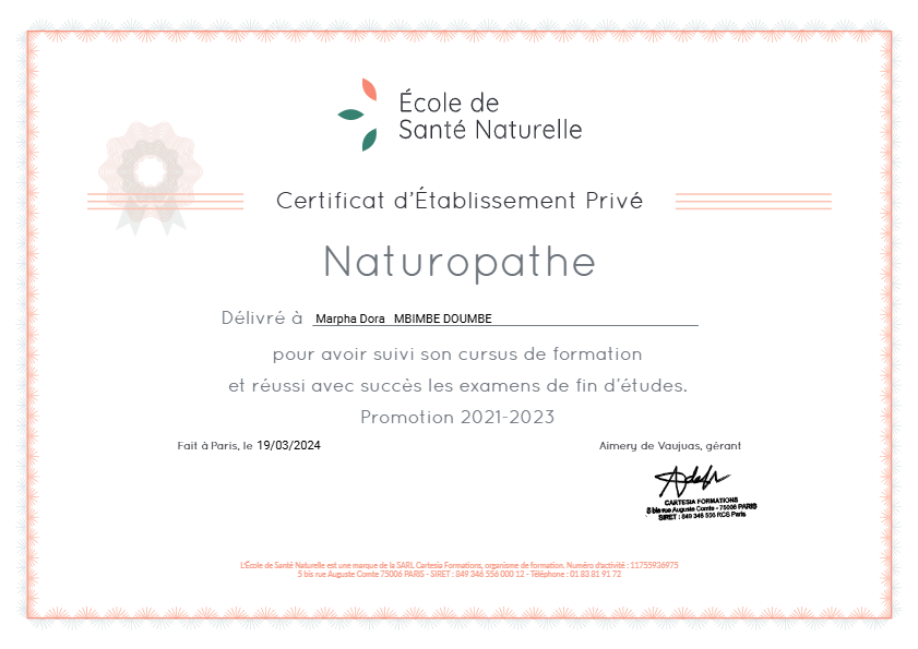 photo diplome Marpha Dora MBIMBE DOUMBE
