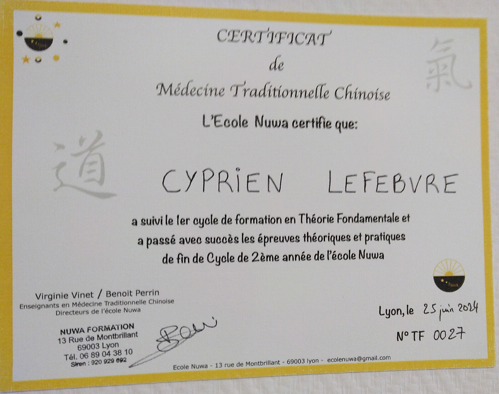 photo diplome Cyprien Lefebvre - MTC Solidaire