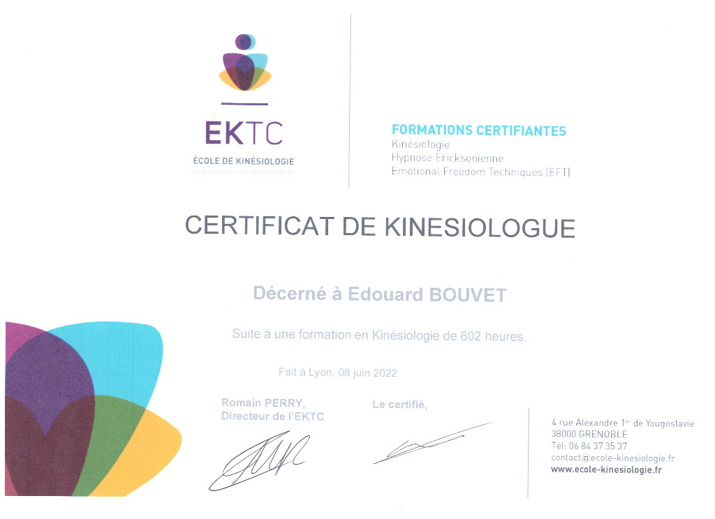 photo diplome Belledonne Kinésio
