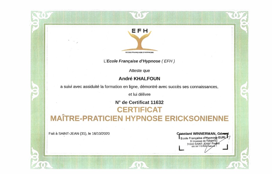 photo diplome André Khalfoun - Spécialisé arrêt du tabac