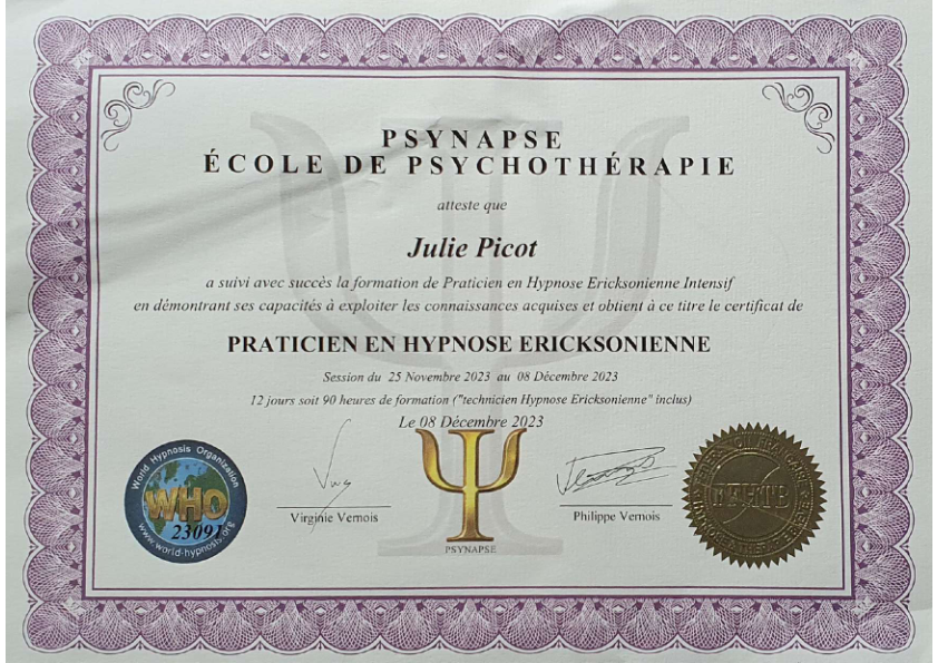 photo diplome Julie Picot accompagnement