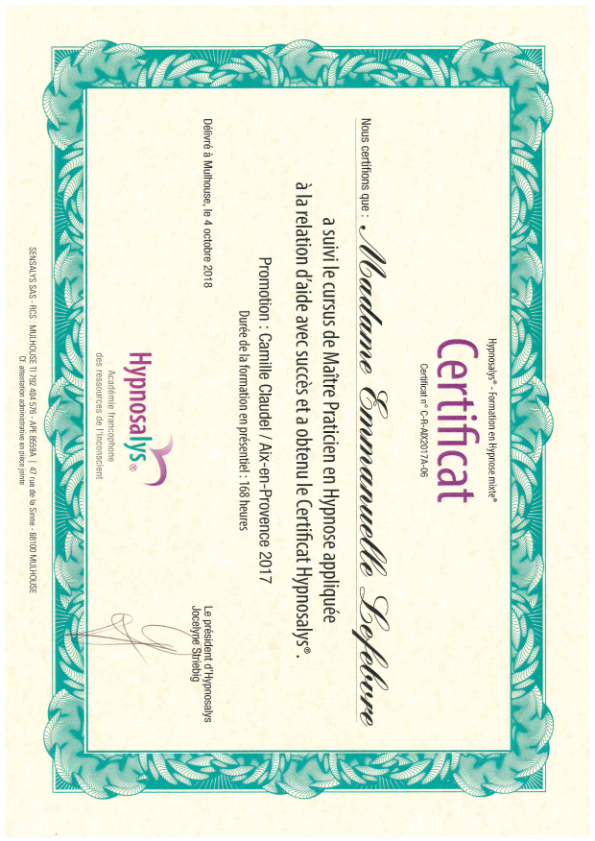 photo diplome Emmanuelle LEFEBVRE