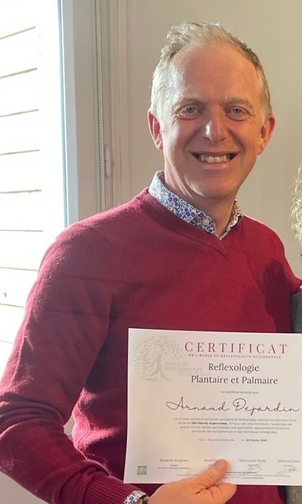 photo diplome Arnaud Dejardin Réflexologue 