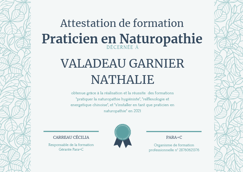 photo diplome NathalieGarnier Praticienne Naturopathe Familiale