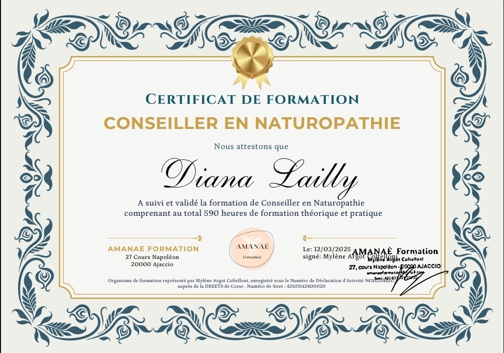 photo diplome Diana Marie LAILLY Zen’Bien