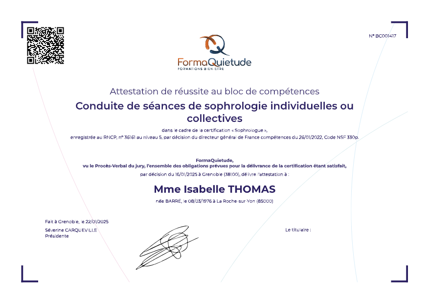 photo diplome Isabelle THOMAS - Naturopathe