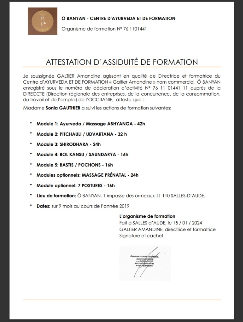 photo diplome Sonia Gauthier Massages