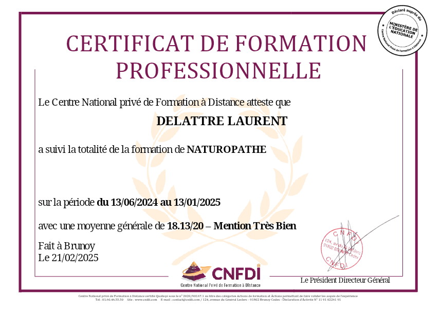 photo diplome HÊTRE HARMONIE