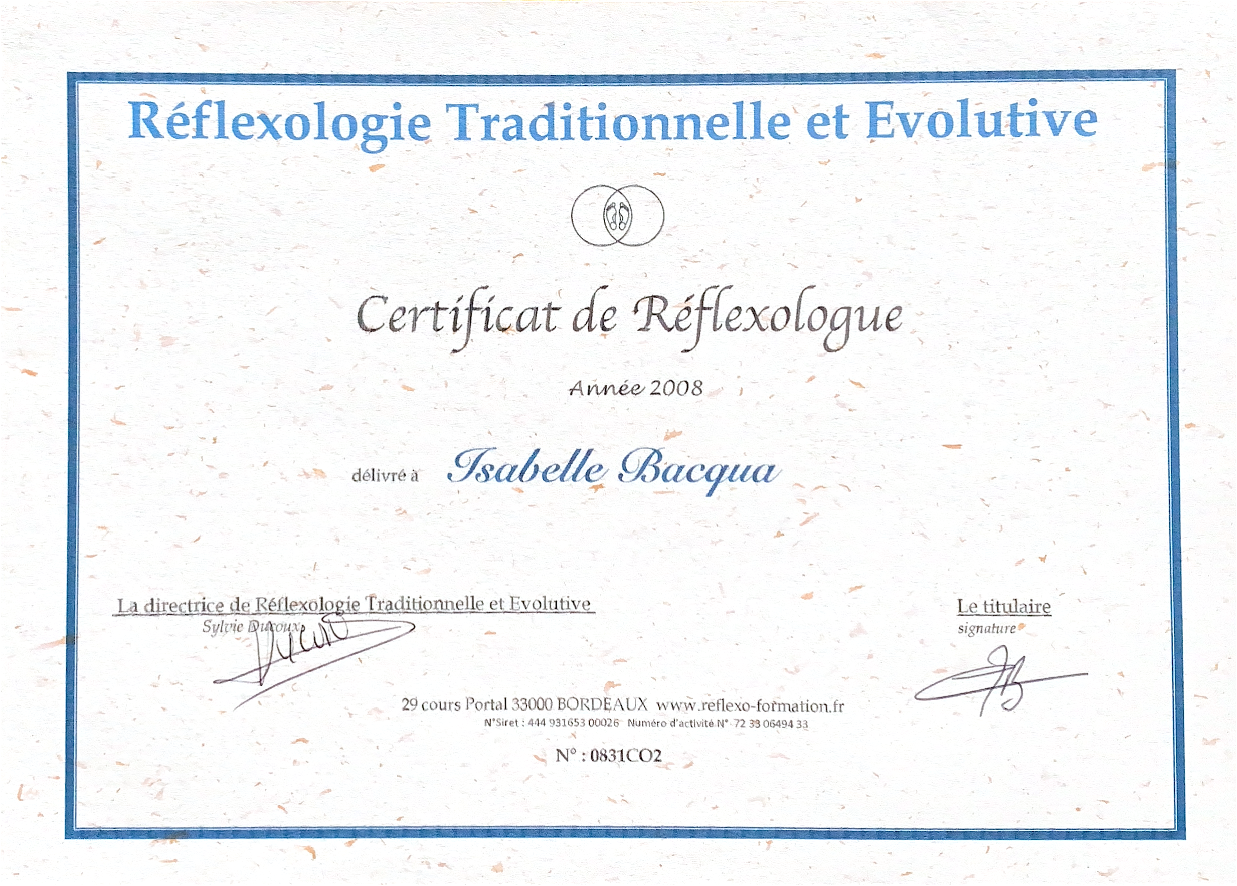 photo diplome Isabelle BACQUA