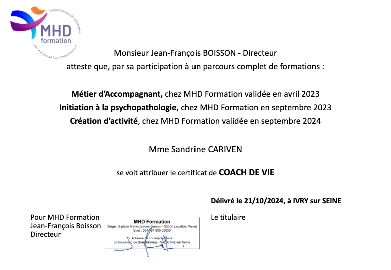 photo diplome Sandrine Cariven