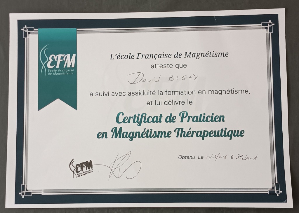 photo diplome David Bigey Magnétiseur
