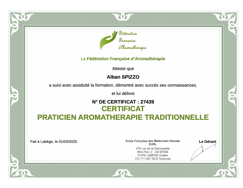 photo diplome Alban Spizzo - Nova Harmonia