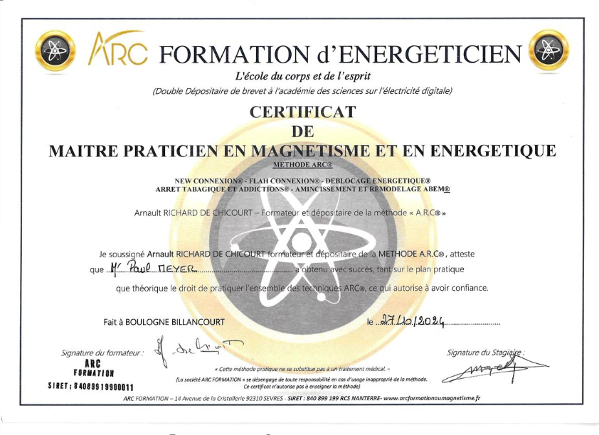 photo diplome Nouvel élan - magnétisme