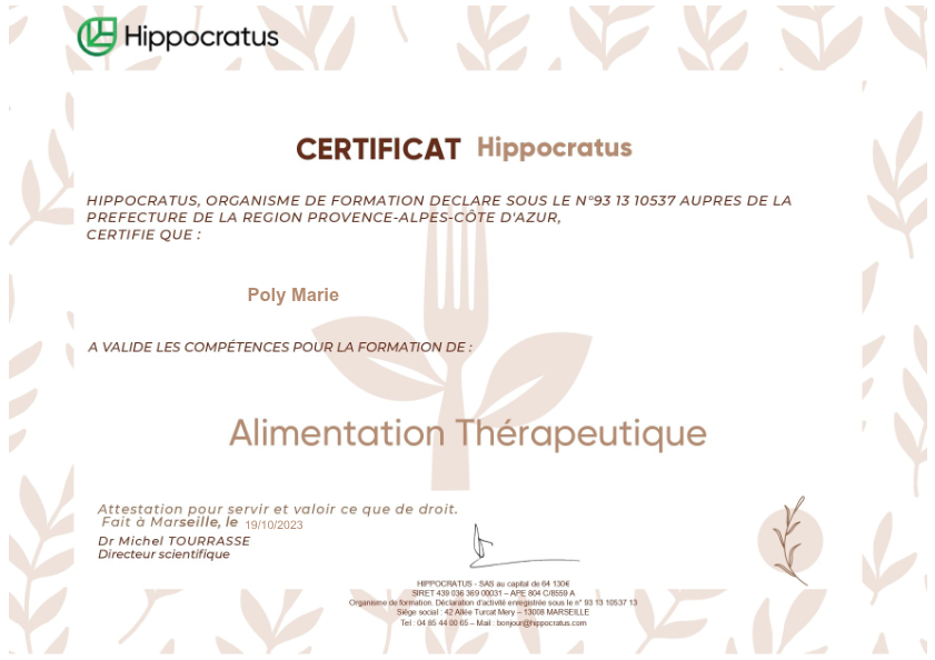 photo diplome Poly Marie - marienherbe