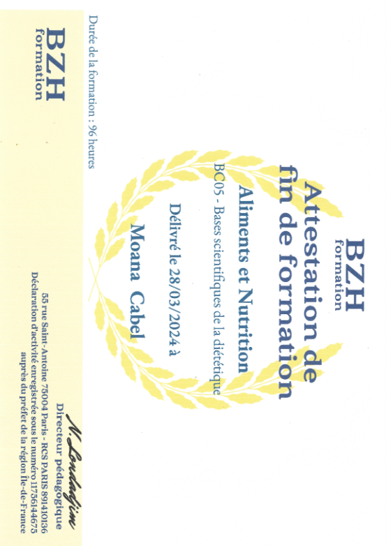 photo diplome Moana Nutrition 