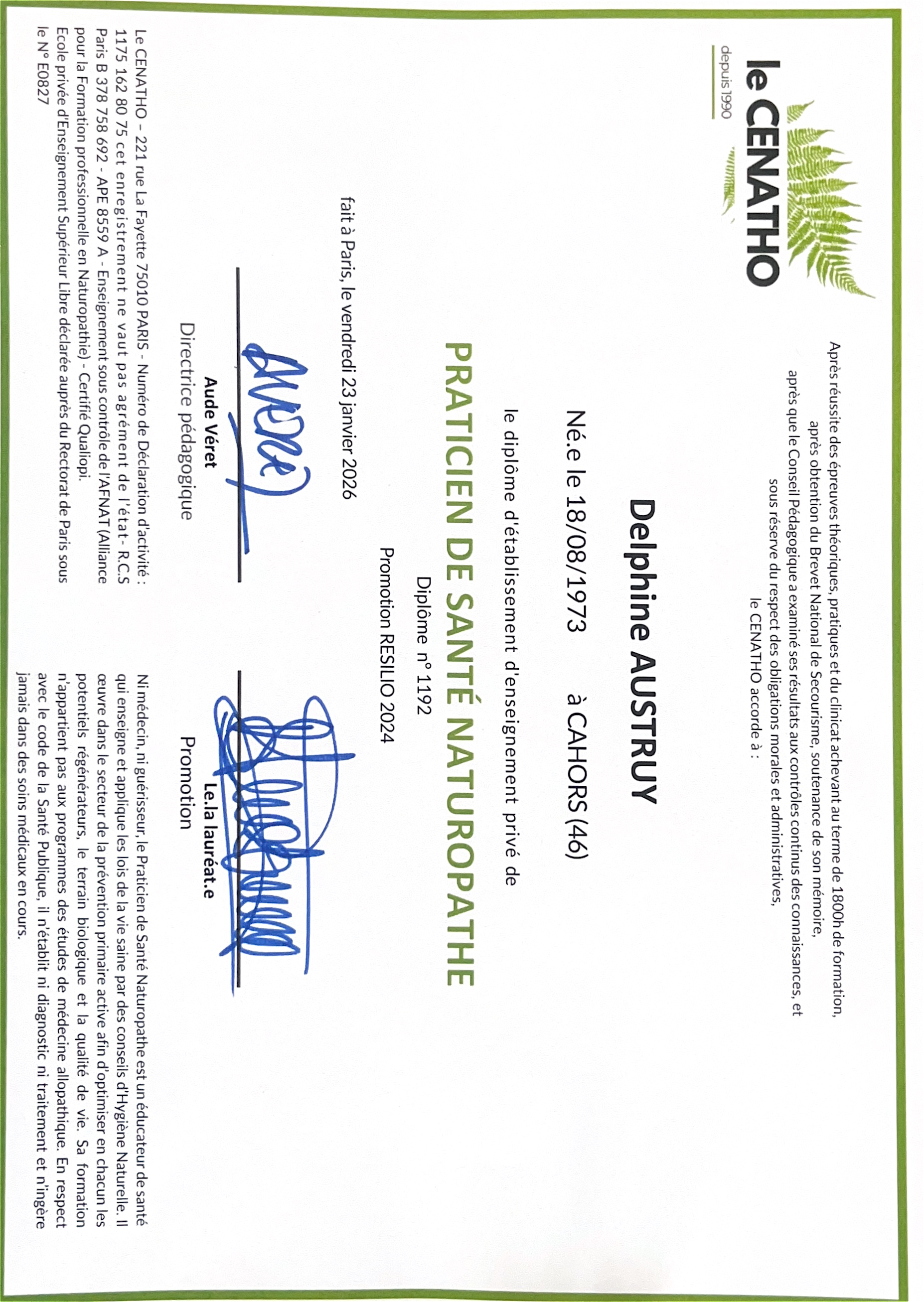 photo diplome Delphine AUSTRUY